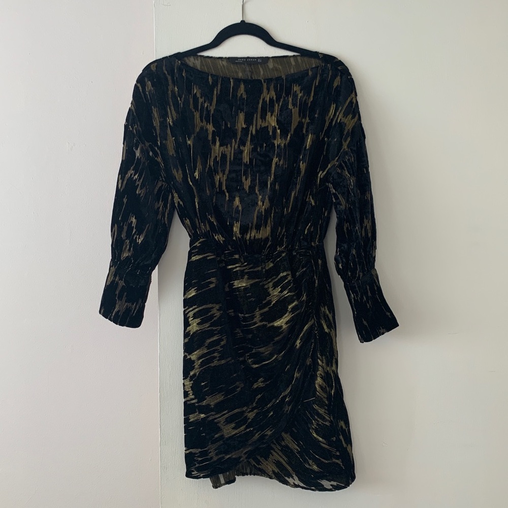 Zara black gold velvet dress
